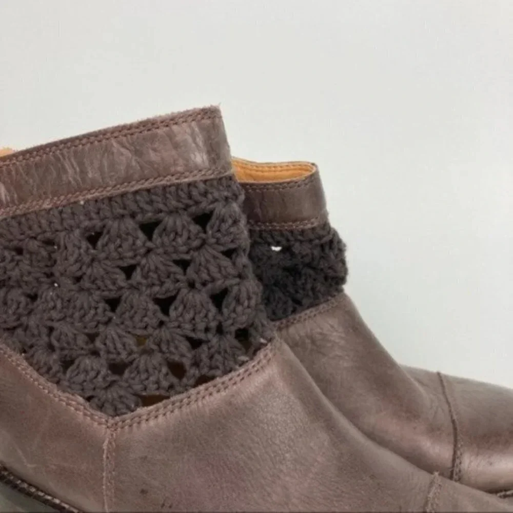 Anthropologie Latigo Carly Crochet Ankle Boots Espresso Sz 6.5M